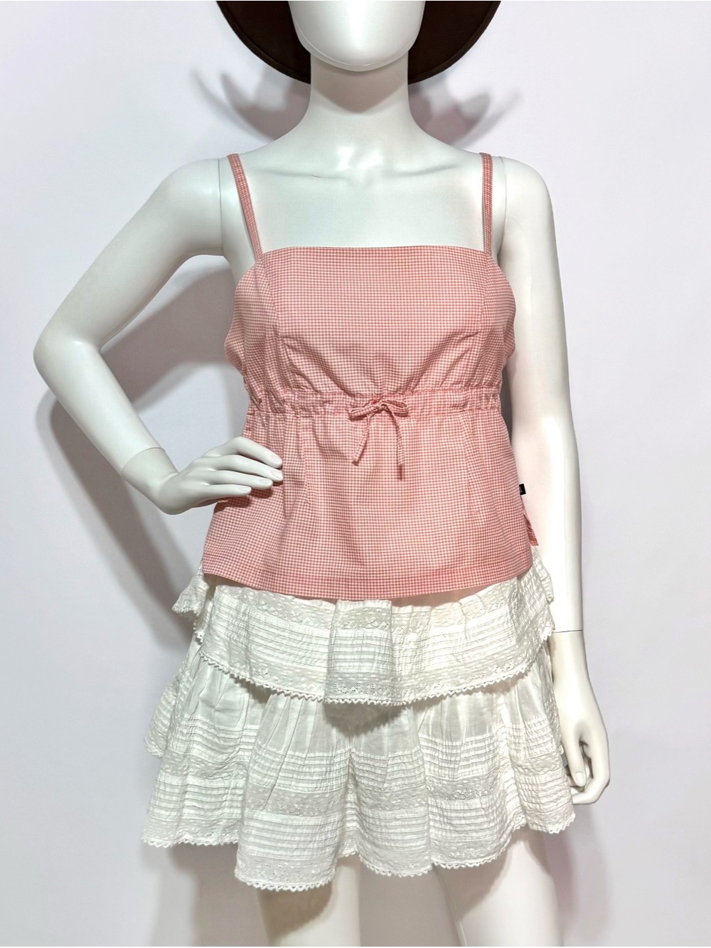 VTG Y2K Super Rare Polo Ralph Lauren gingham peplum cami top with bow| Size M